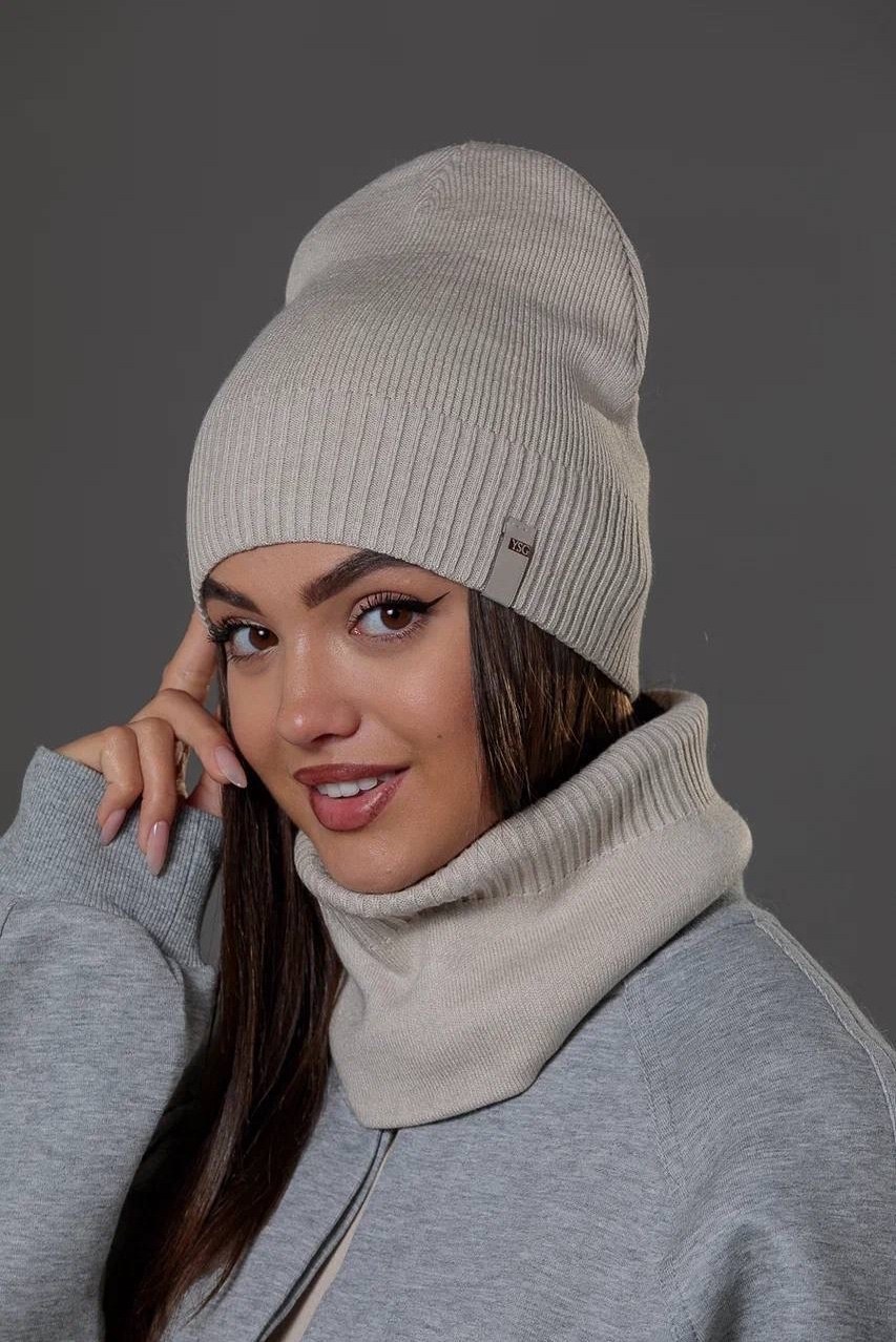 комплект шапки,шапка бини,комплект шапка снуд,шапка,комплект шапка со снуд midora-rus цвет серый