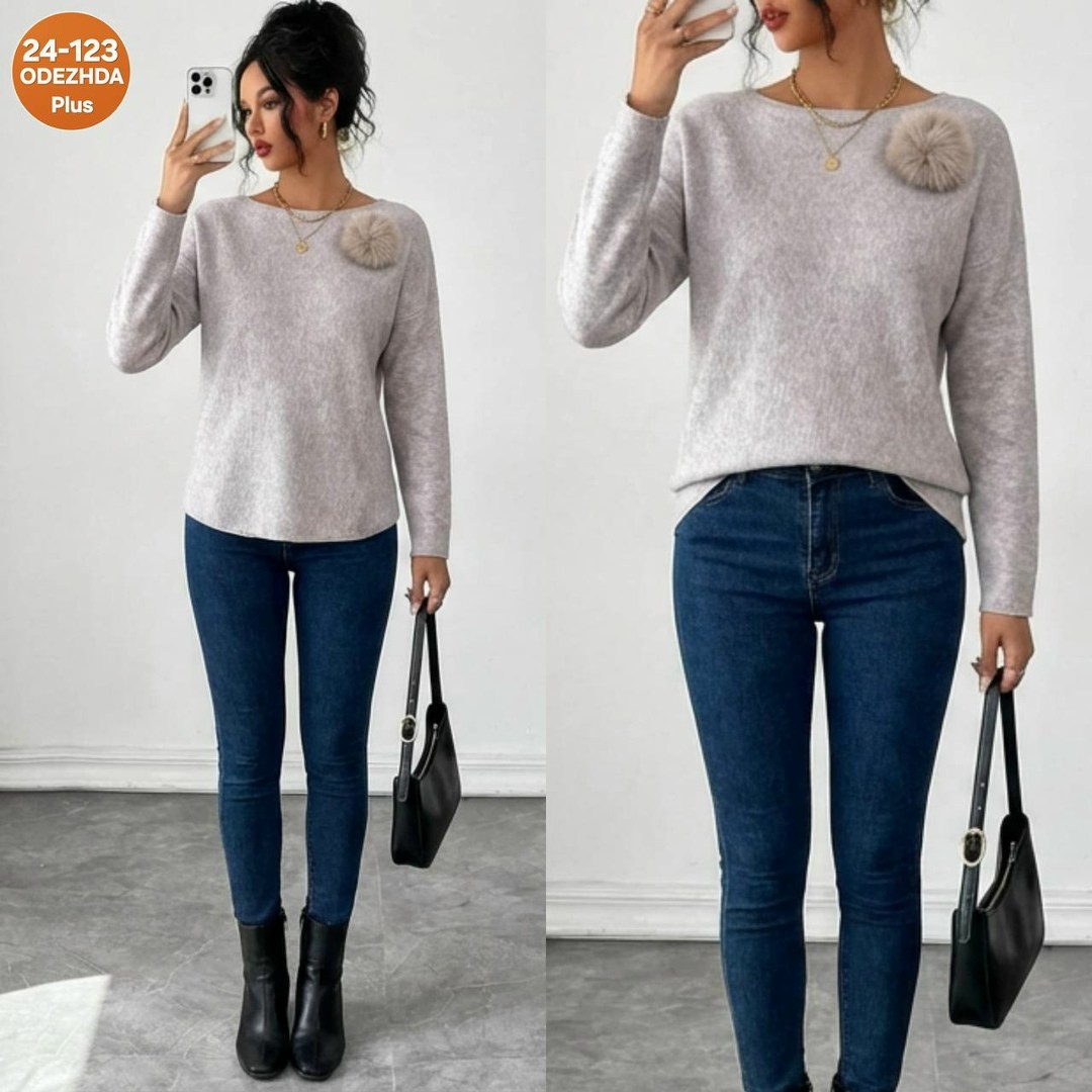 джемпер трикотажный,casual loose solid color crewneck sweater,джемпер,кофта женская,свитер джемпер