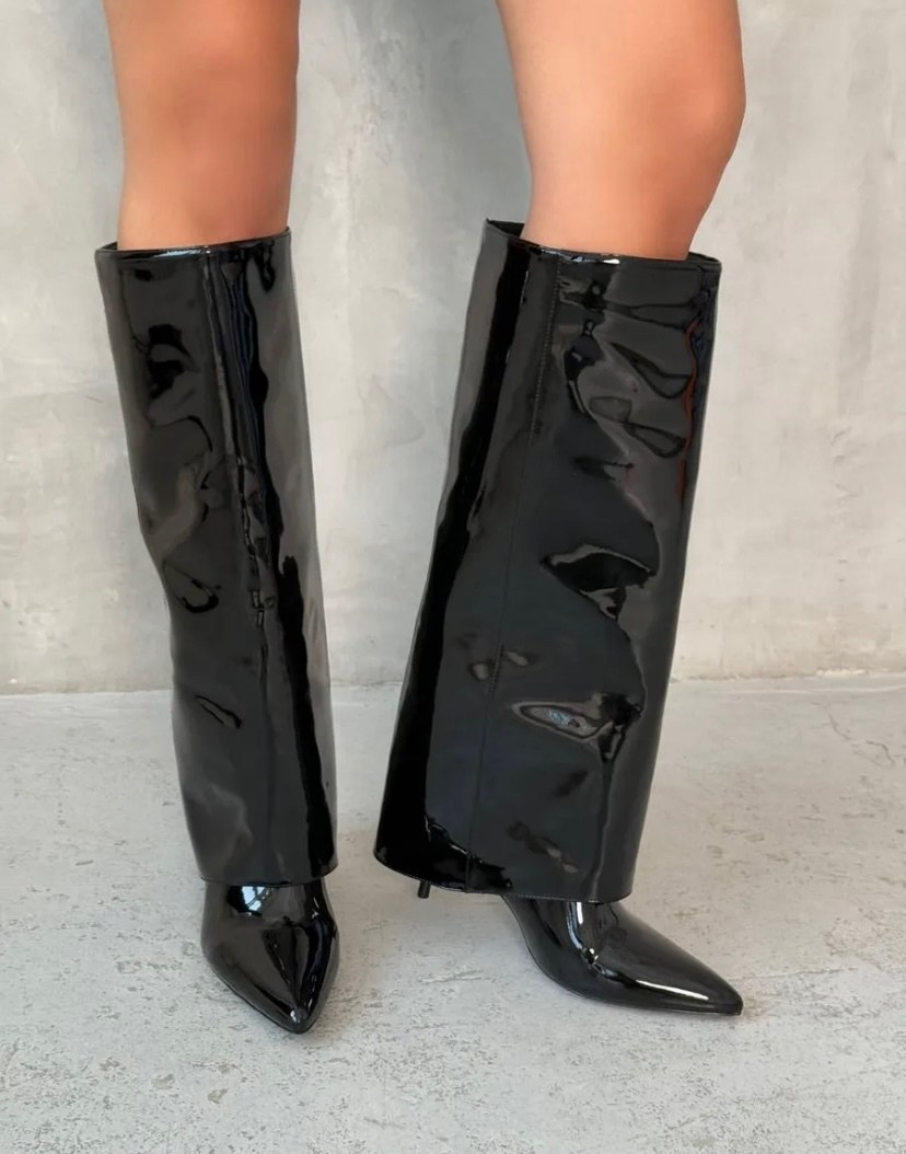 модные женские лакированные сапоги выше колена,сапоги модные,женские сапоги,сапоги трубы на каблуке лаковые еврозима valentina wang,сапоги
