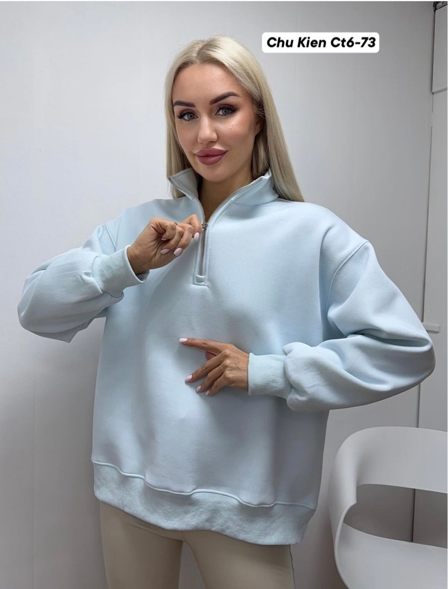 свитшот с воротником на молнии кориченвый uqlo,женская кофта,свитшот женский,sun victoria women's brown polo neck oversize 3 thread ribbed sweatshirt,свитшот с воротником