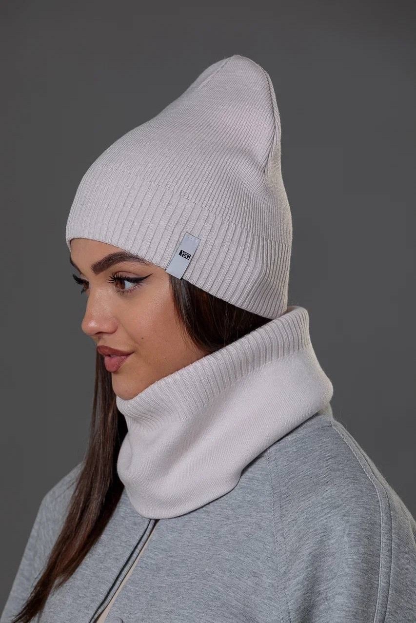 комплект шапки,шапка бини,комплект шапка снуд,шапка,комплект шапка со снуд midora-rus цвет серый