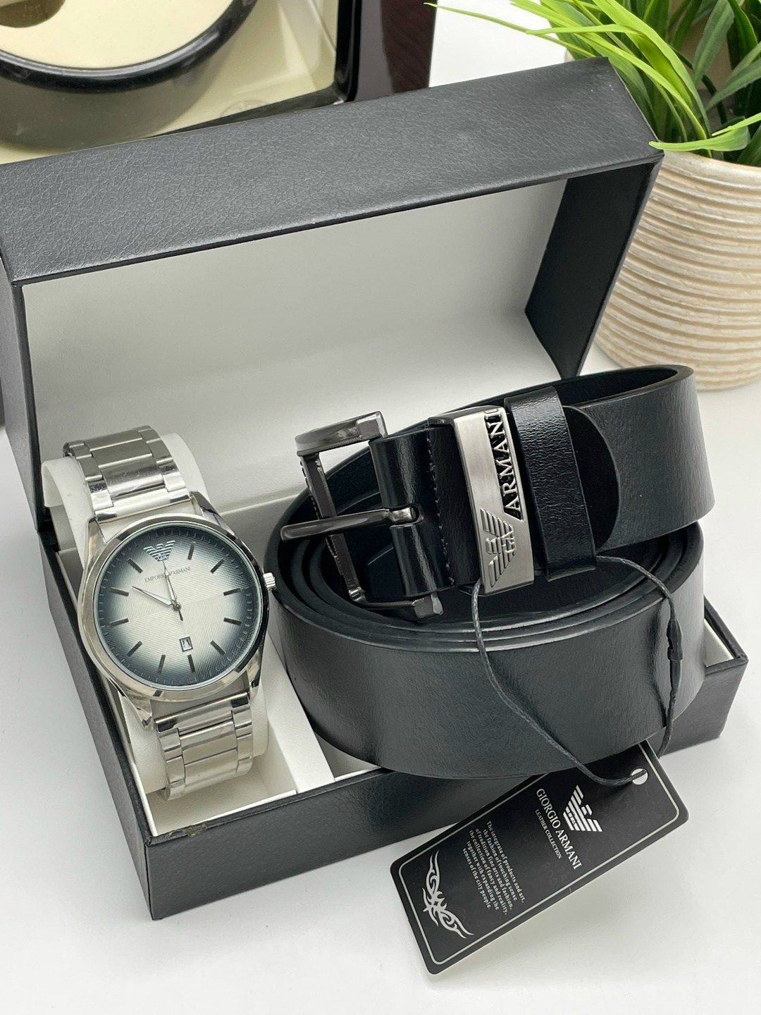 мужской подарочный набор,набор часы,набор часы и ремень в коробке джорджио армани,подарочные наборы для мужчин,мужские наборы