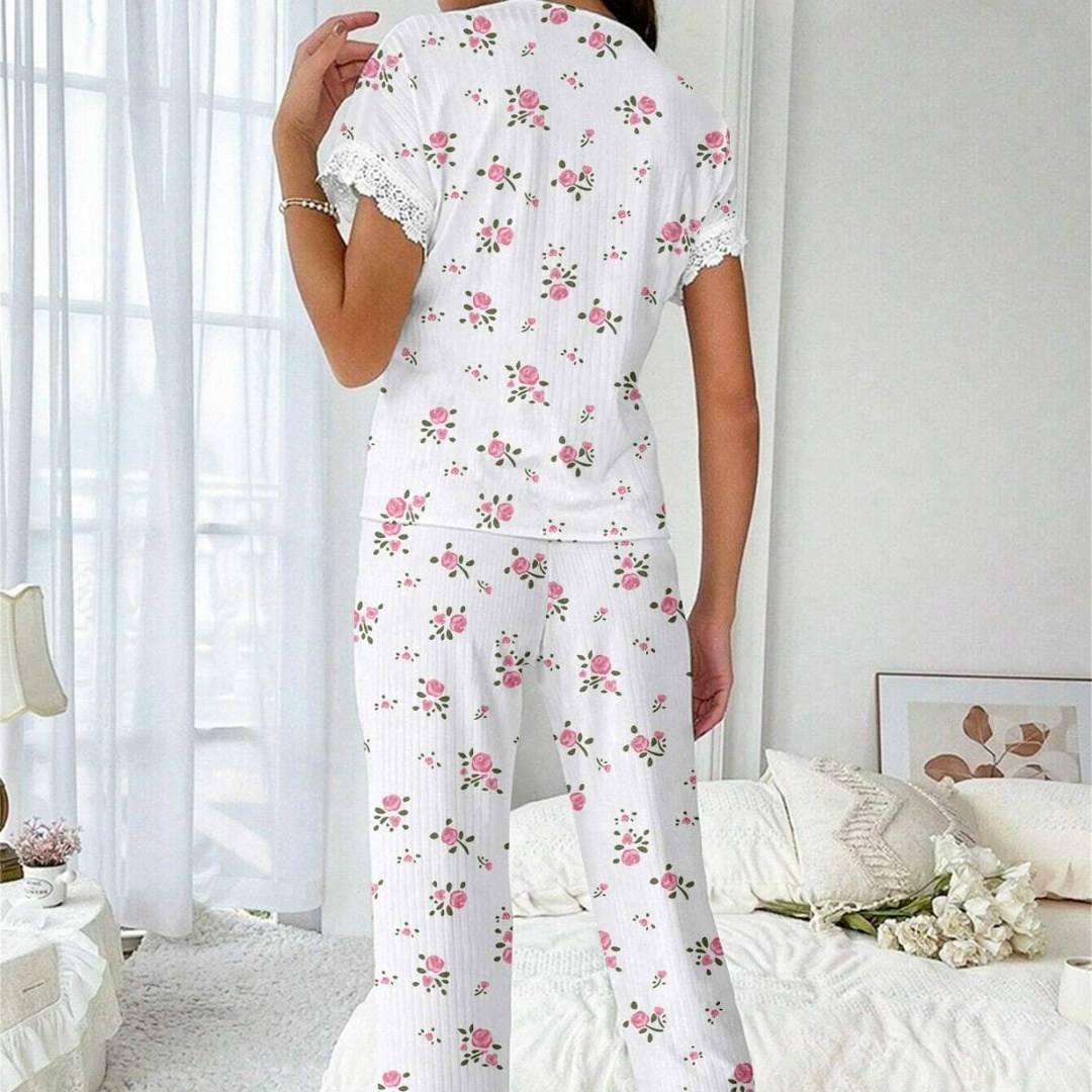 новый женский пижамный комплект с вишневым принтом,женская элегантная пижама с принтом вишни,женская пижама,пижама для женщин,весенне-летний пижамный комплект для женщин с кружевной отделкой и принтом
