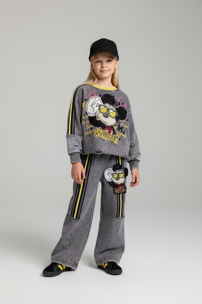 толстовка для девочек,стильный свитшот,комплект для девочек (джемпер, брюки) серый с кроликом,детский костюм,брюки для девочек