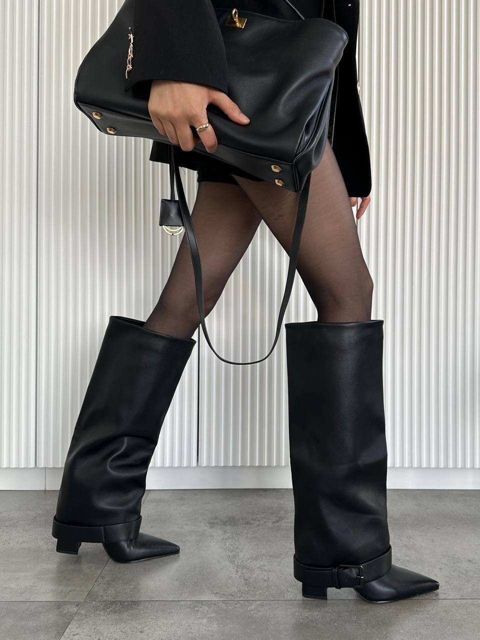 замшевые сапоги,высокие сапоги,сапоги,сапоги женские,сапоги с отворотом на каблуке el monti цвет черный