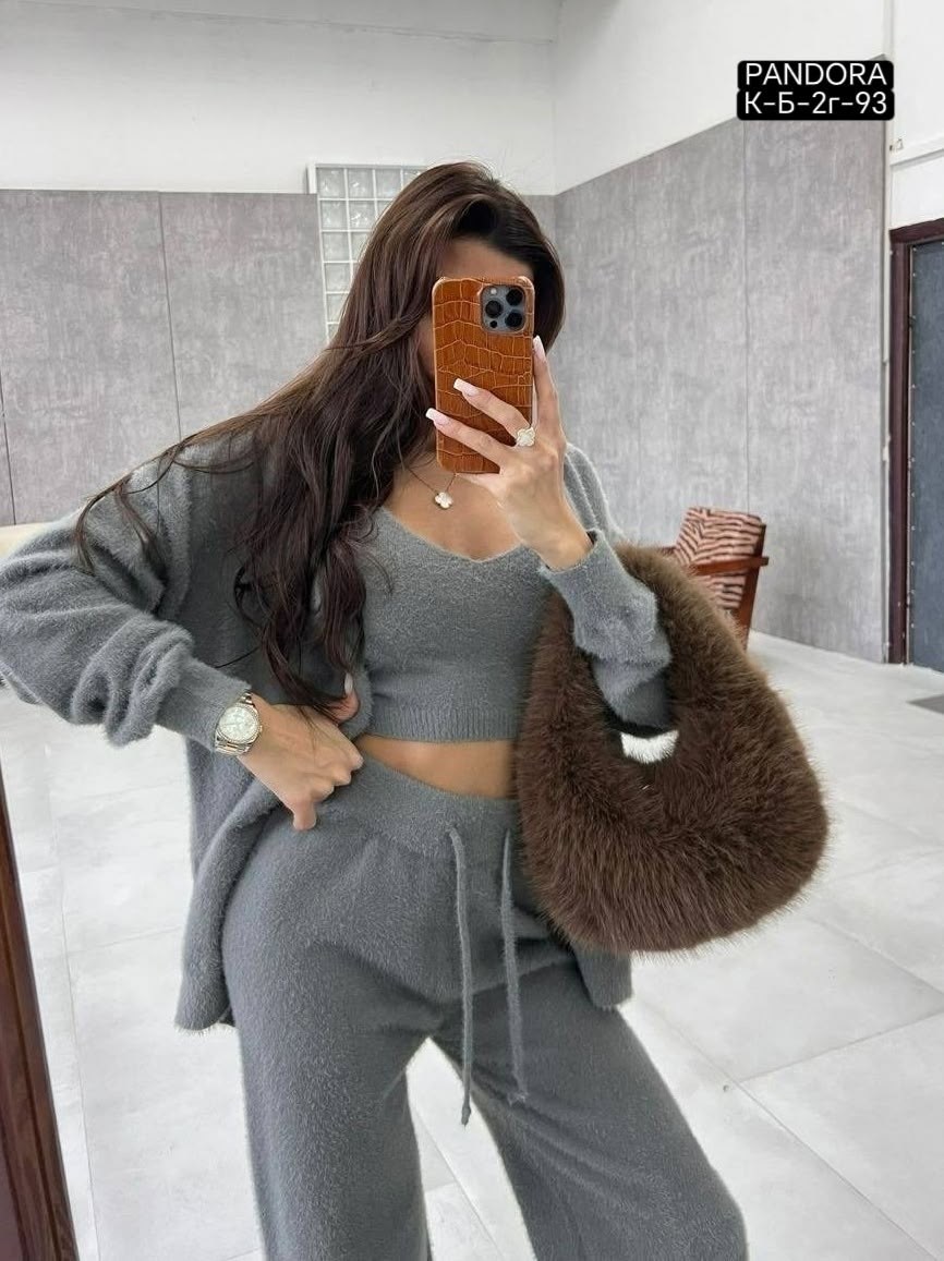 трикотажные костюмы,вязаный костюм пушистый с брюками mclott,вязаные костюмы,костюм женский трикотажный,костюм женский тройка