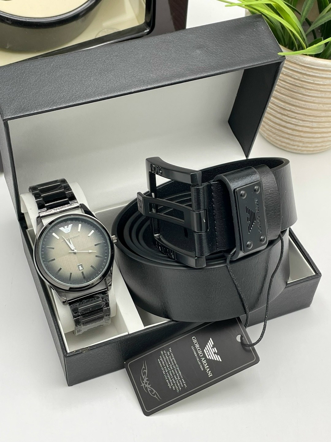 мужской подарочный набор,набор часы,набор часы и ремень в коробке джорджио армани,подарочные наборы для мужчин,мужские наборы