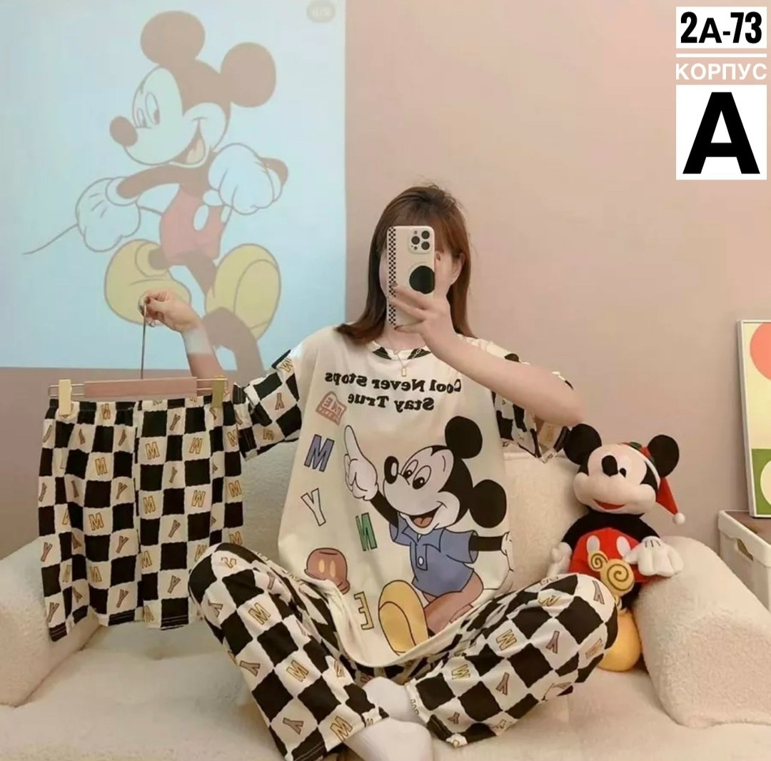 пижама комплект 3 в 1,микки пижама тройка,комплект пижама,пижама женская,пижама 3 в 1 со штанами