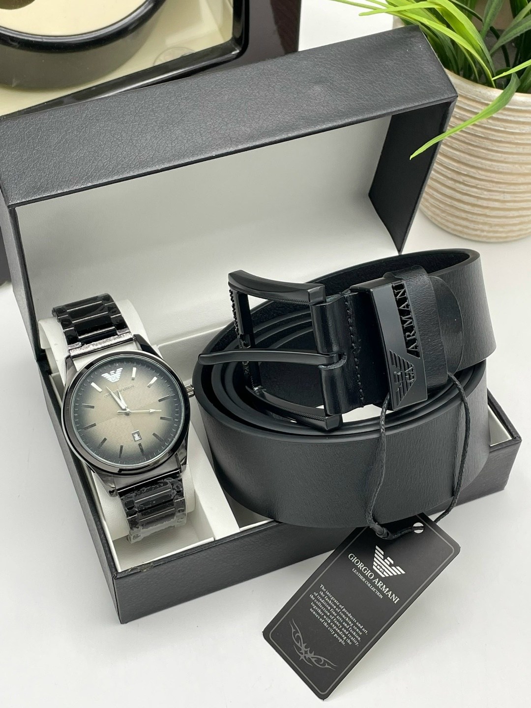 мужской подарочный набор,набор часы,набор часы и ремень в коробке джорджио армани,подарочные наборы для мужчин,мужские наборы