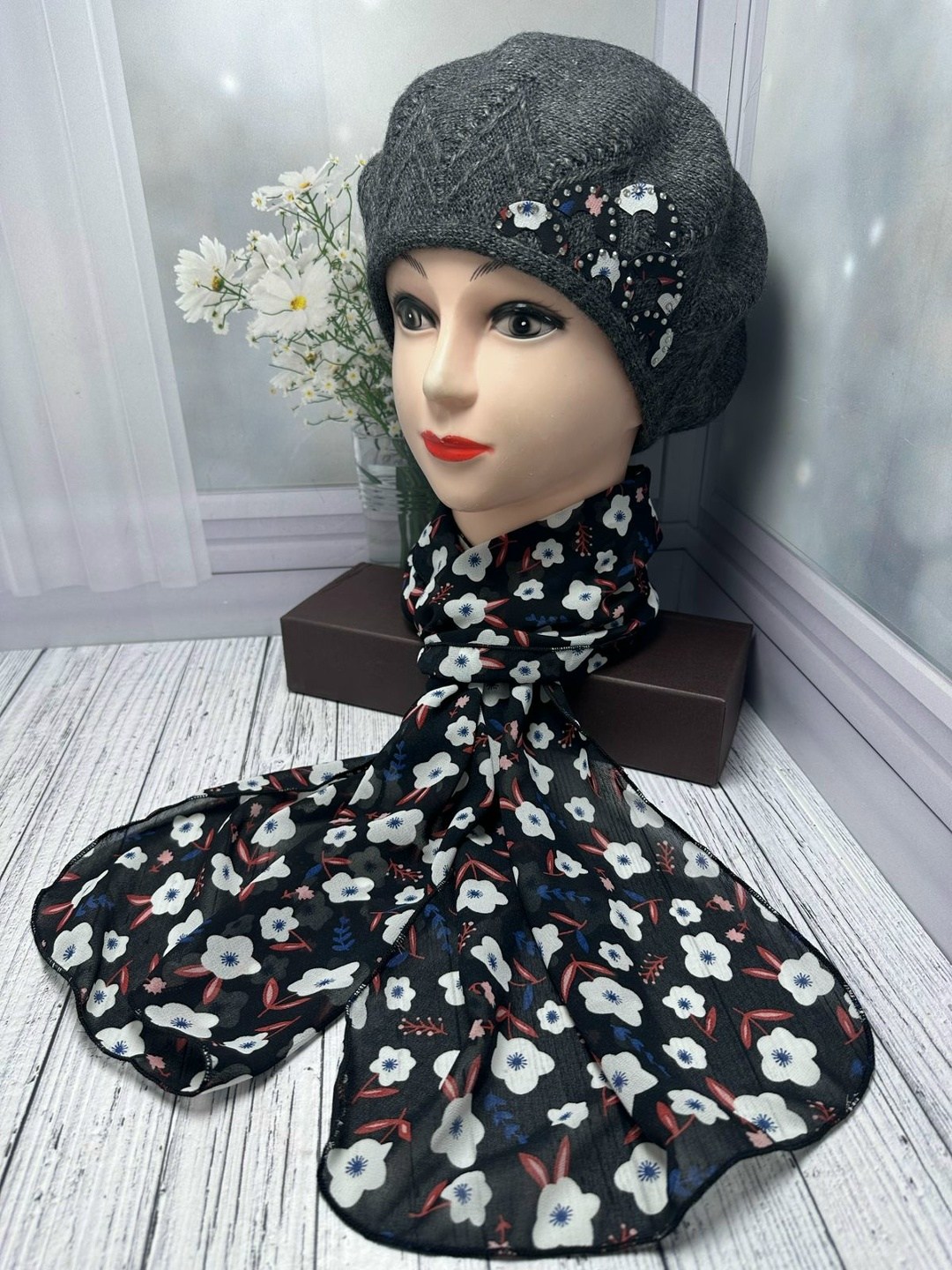 шарфы для женщин,шапка платок,комплект берет с шарфом,платки шарф,шапка и снуд для женщин шерсть