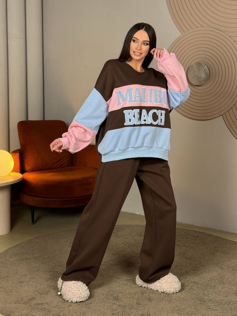 костюм двойка в стиле oversize материал двунитка,женские костюмы оверсайз,свитшот и брюки,спортивный костюм женский,спортивный костюм