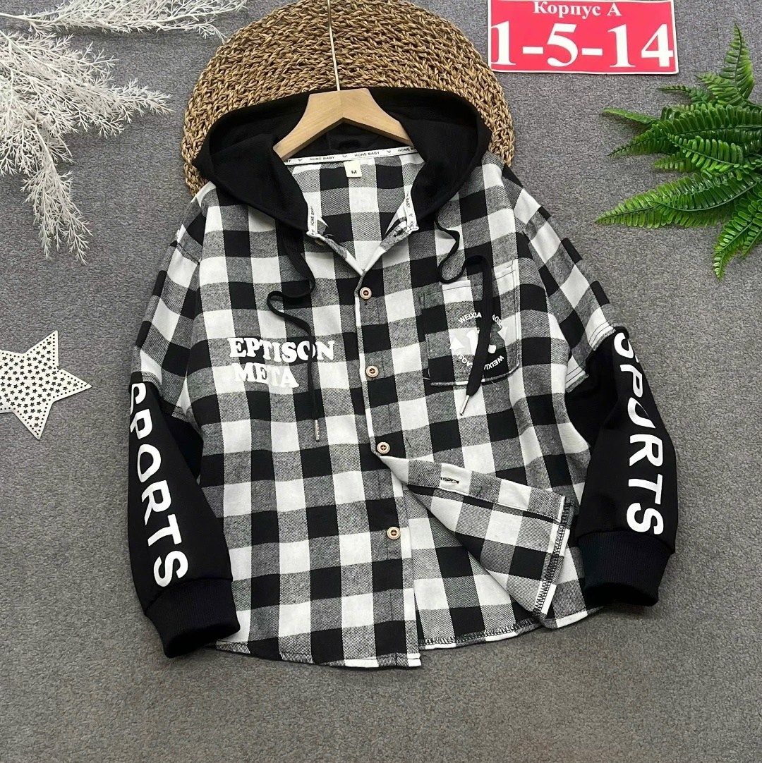 теплая рубашка в клетку для мальчика,рубашка с капюшоном мальчику,рубашка в клетку с капюшоном,рубашка для мальчика,рубашка с капюшоном
