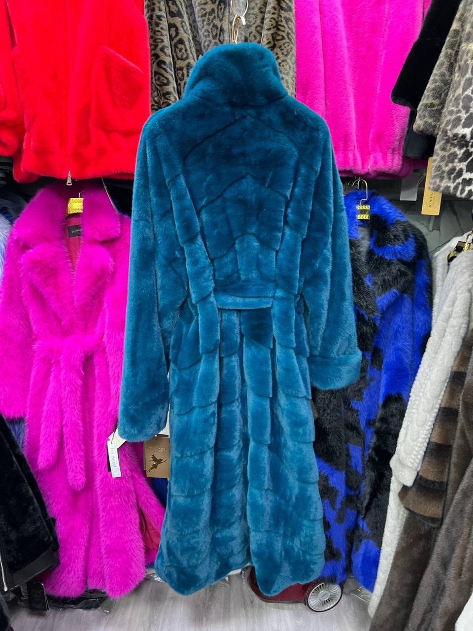 шубка халат из экомеха под кролика teal,шуба норковая,шуба из искусственного меха под бирюзовую норку,шубка,эко шуба