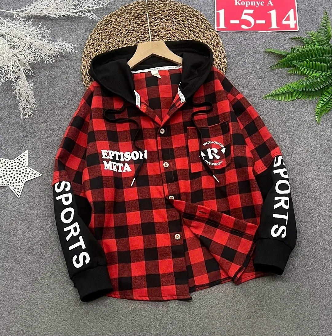 теплая рубашка в клетку для мальчика,рубашка с капюшоном мальчику,рубашка в клетку с капюшоном,рубашка для мальчика,рубашка с капюшоном