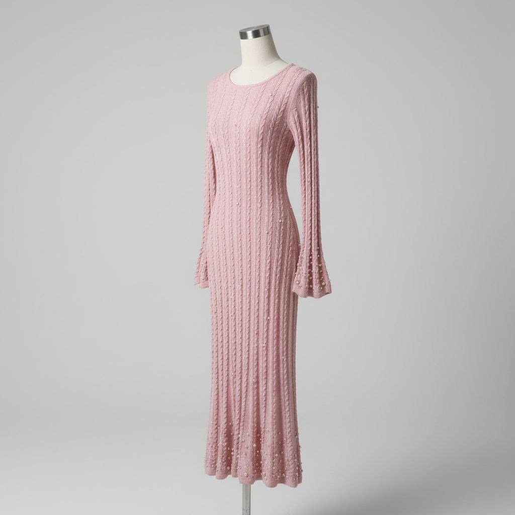 вязаное длинное платье,трикотажное платье,женское платье вязаное,розовое трикотажное платье в рубчик,женские платья длинные