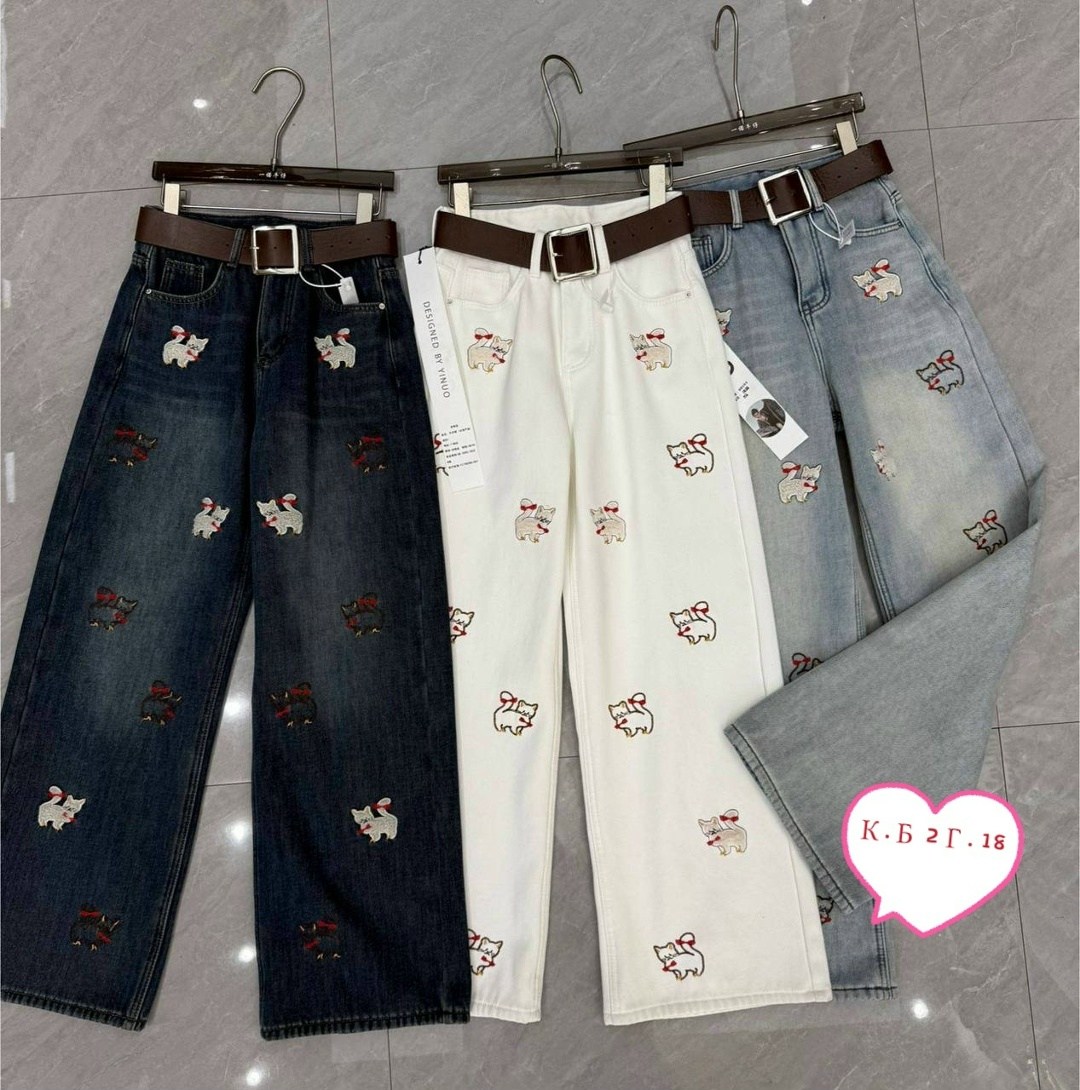 женский джинсы,джинсы с вышивкой,джинсы женские широкие,mexzt y2k джинсы с мультяшной вышивкой,джинсовые брюки