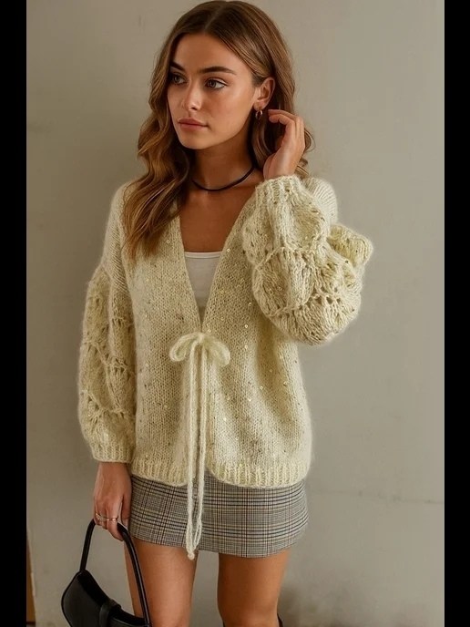 кардиган вязаное,кардиган с пайетками,вяжем кардиган,кардиган,женский вязаный кардиган