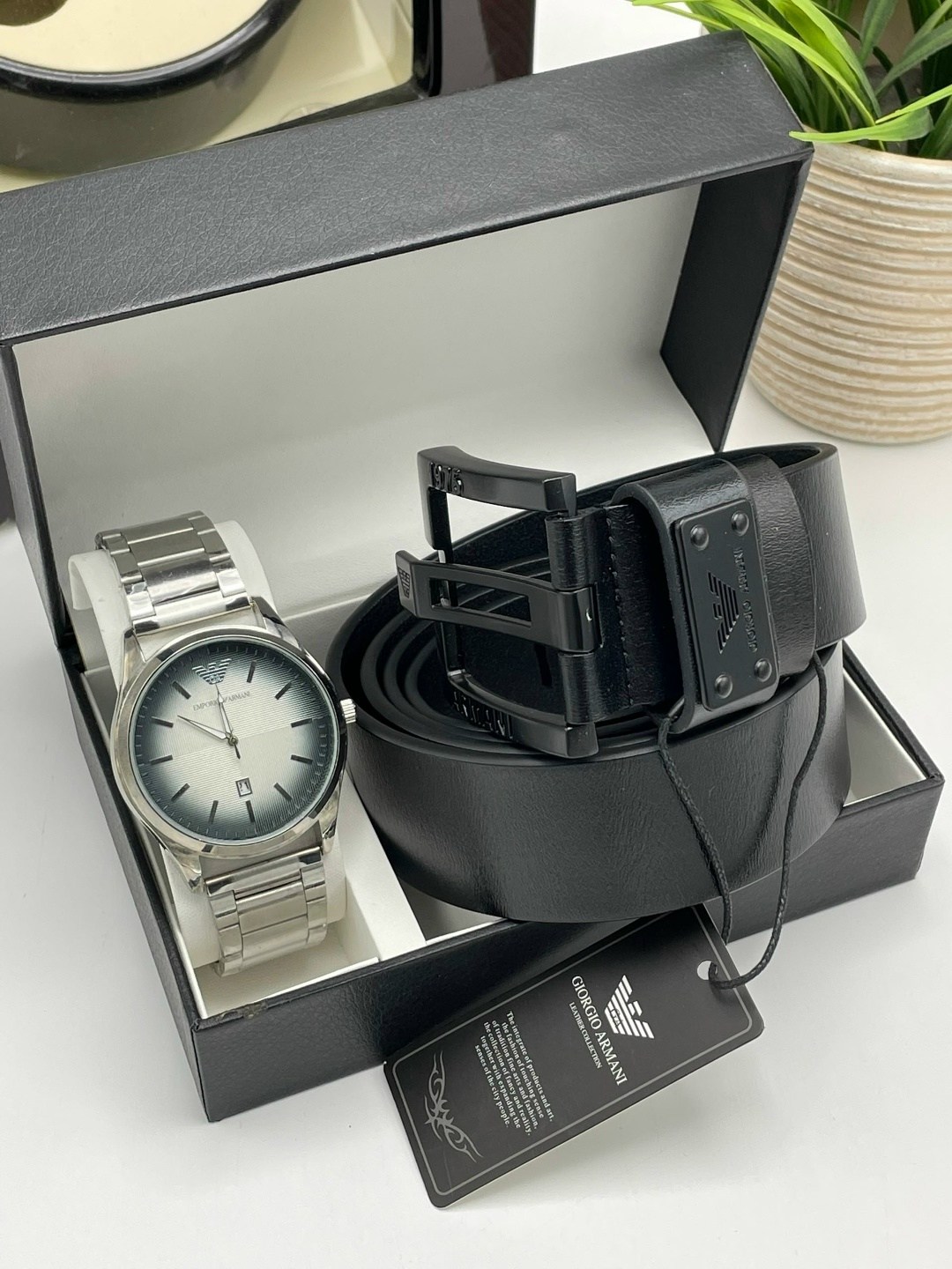 мужской подарочный набор,набор часы,набор часы и ремень в коробке джорджио армани,подарочные наборы для мужчин,мужские наборы