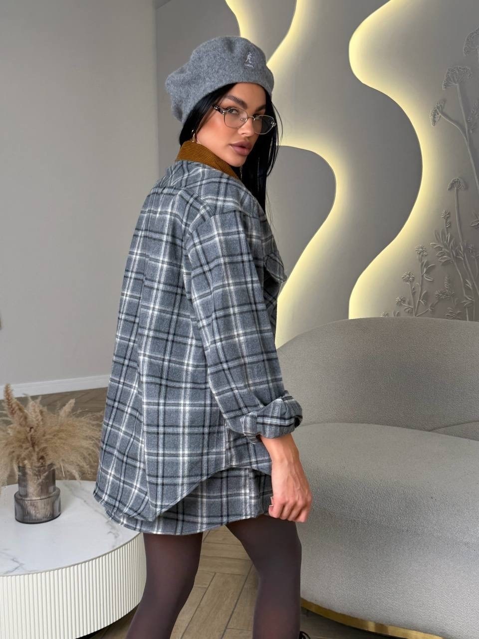 костюм в клетку рубашка оверсайз и юбка,костюм с юбкой и рубашкой,женский костюм с юбкой,костюм юбка с рубашкой в клетку baki clo 252953107,рубашка с юбкой