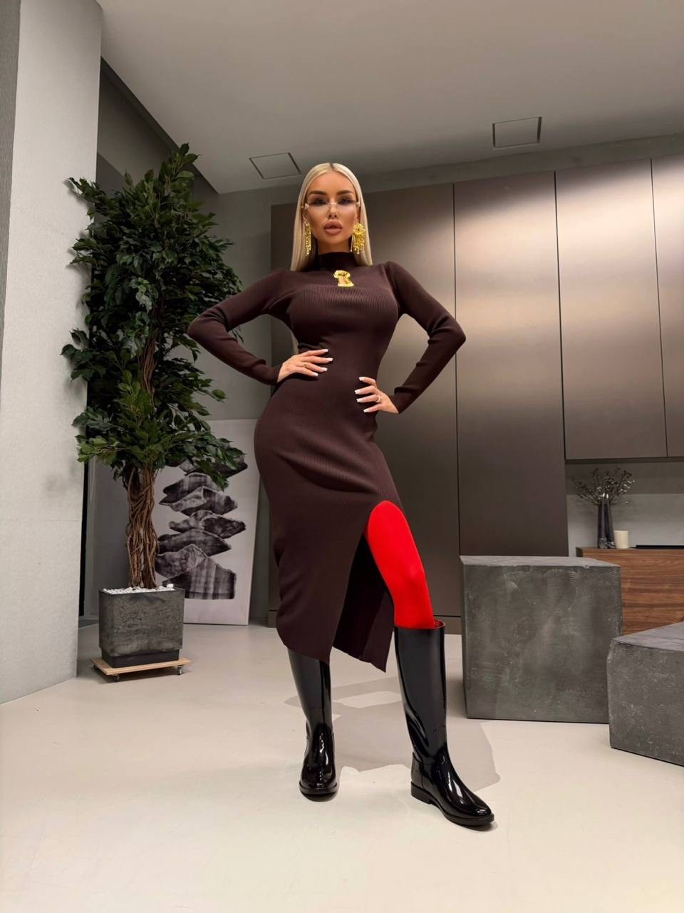 платье женское,теплые платья,вязаные платья,трикотажное платье,платье трикотажное с разрезом emberens