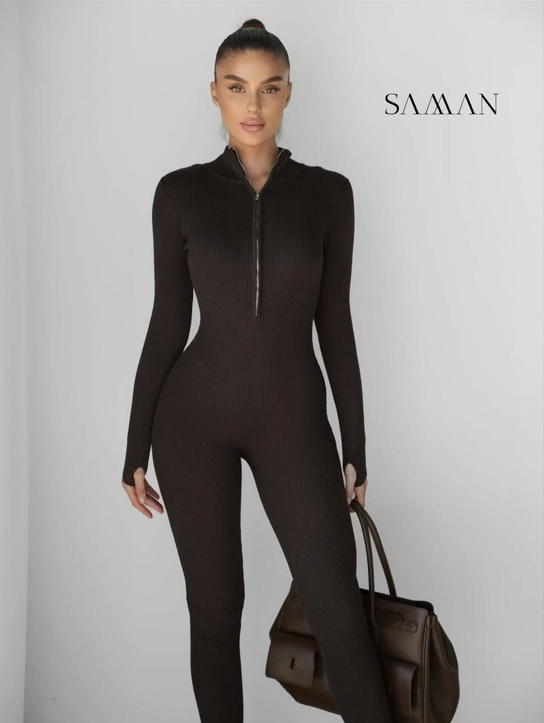 комбинезон спортивный,комбинезон женский,трикотажный комбинезон,комбинезон,женский однотонный облегающий комбинезон на молнии с круглым вырезом и длинными рукавами