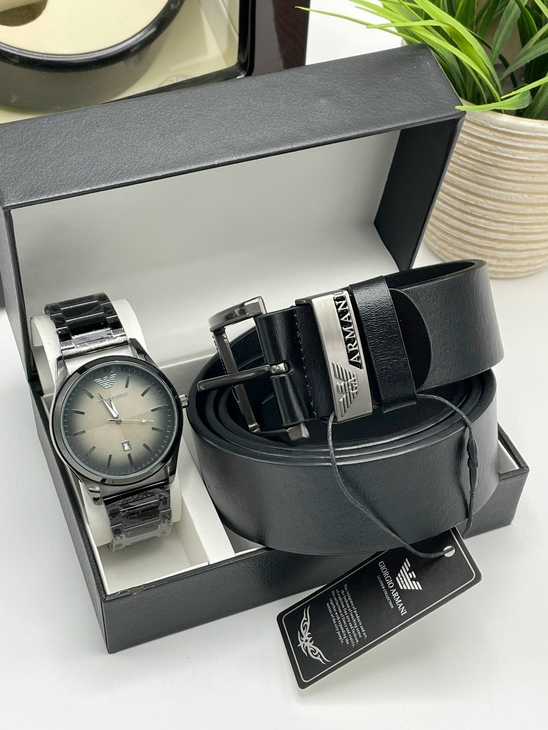 мужской подарочный набор,набор часы,набор часы и ремень в коробке джорджио армани,подарочные наборы для мужчин,мужские наборы