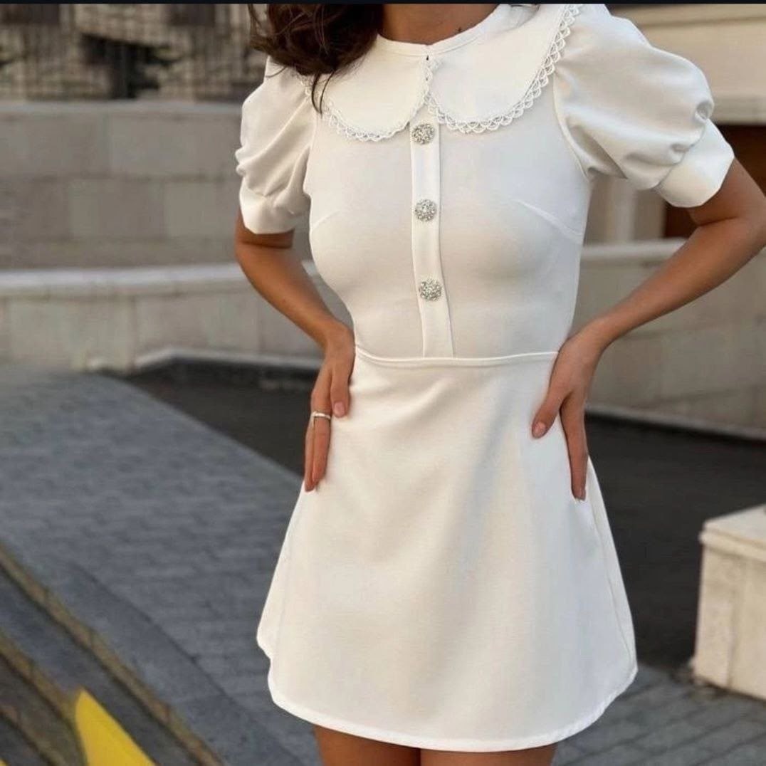 женское платье с воротником,платье с воротником,платье женское,платье с круглым воротником,корейские платья с воротником