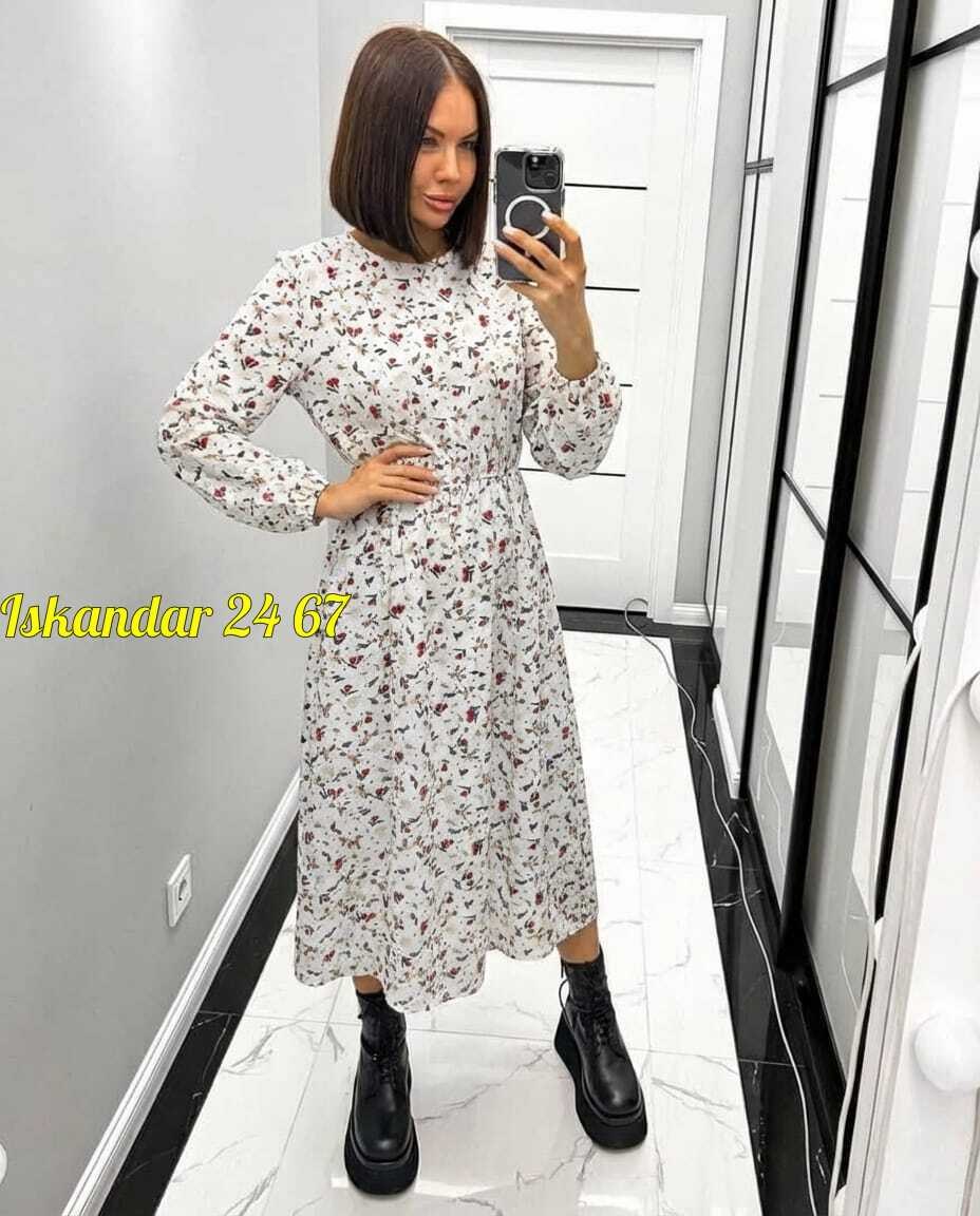 платье женское,платье ,платье женское черное в цветочек с длинным рукавом,платье женское прадо,женское платье миди