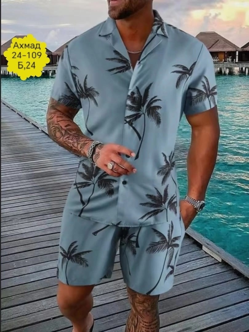 костюм летний мужской,одежда для мужчин,мужская мода,пляжный костюм,мужская гавайская рубашка