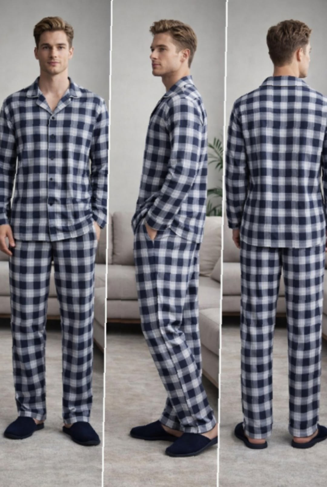 мужская длинная фланелевая пижама синего цвета el búho nocturno,пижама в клетку cap horn,пижама в клетку,пижама мужская фланелевая,мужская пижама
