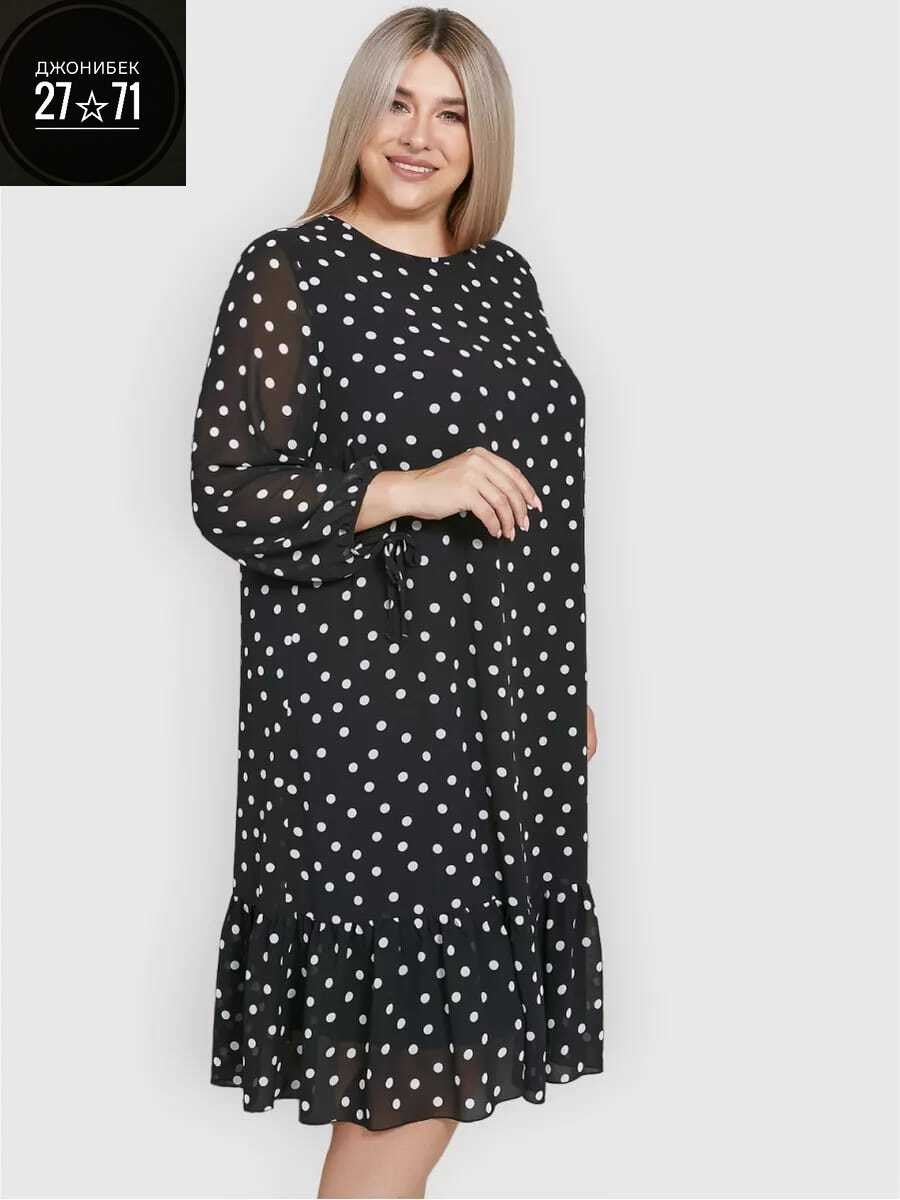 платье женская,платье michel chic 2164 черный горох,нарядное платье,платье большие размеры,платье больших размеров