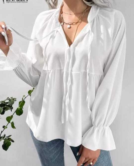 женская рубашка zanzea с расклешенными рукавами,блузка женская оверсайз,блуза,блузы 2026,блуза с длинными рукавами