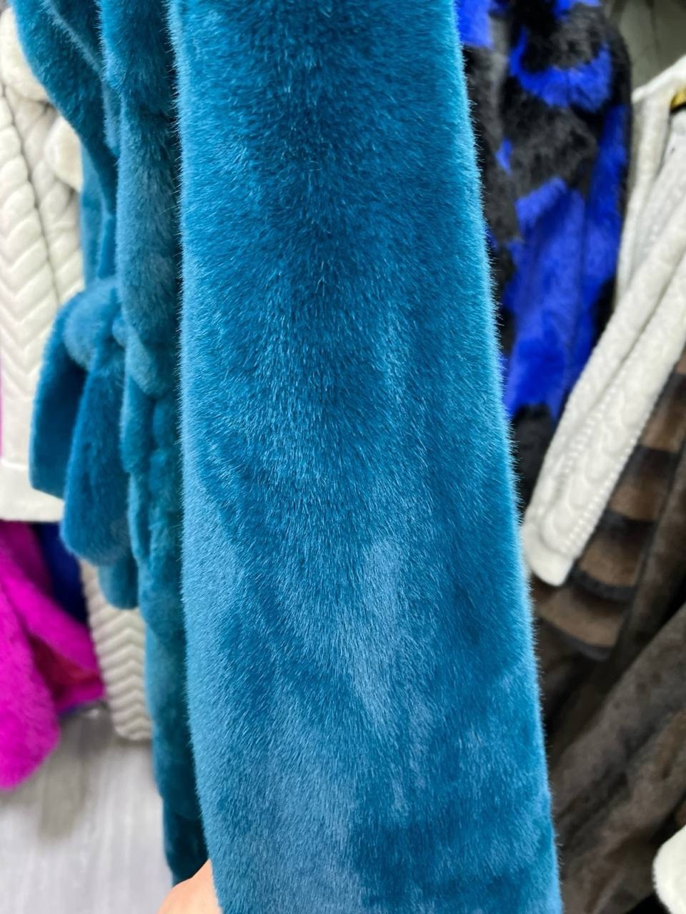 шубка халат из экомеха под кролика teal,шуба норковая,шуба из искусственного меха под бирюзовую норку,шубка,эко шуба
