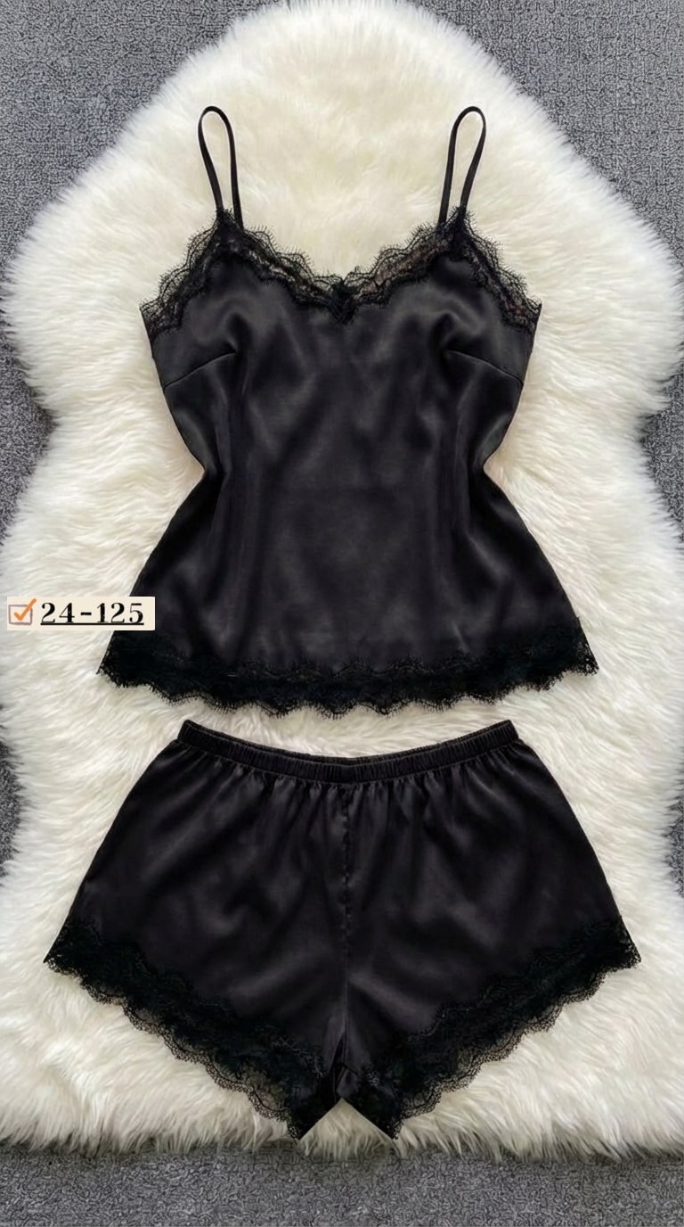 пижама женская,пижама женская топ и шорты,пижама женская топ,женская шелковая пижама топ и шорты с кружевом в черном цвете,пижама комплект женская