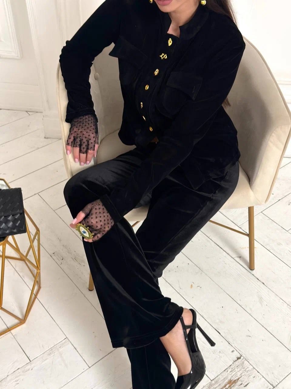 костюм брючный,бархатный брючный костюм,женский вечерний бархатный брючный костюм felicitty,жакет из шелкового бархата черный,брюки женские велюровые в черном цвете