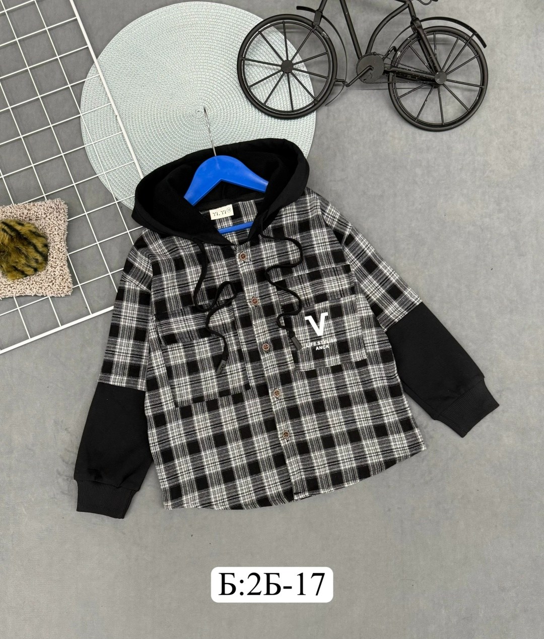 рубашка для мальчика,рубашка с капюшоном для мальчика,рубашка с капюшоном,рубашка клетчатая комбинированная с капюшоном kid's love,детская рубашка