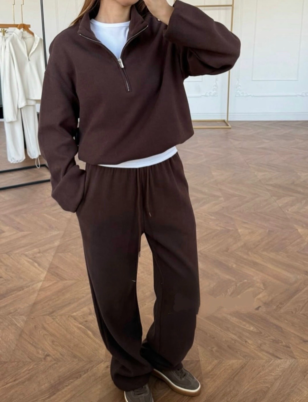 спортивный костюм,спортивный костюм женский,костюм с флисом,флисовый костюм женский,брюки свободные 12 storeez темно-синий