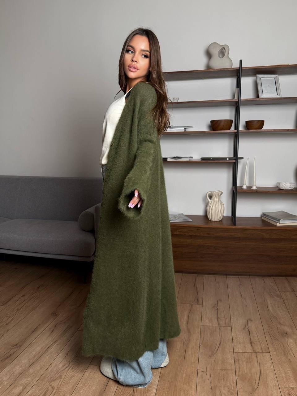 кардиган длинный,кардиган женский длинный,кардиган макси,кардиган стильный,кардиган длинный пушистый оверсайз kinny цвет белый, айвори, молочный