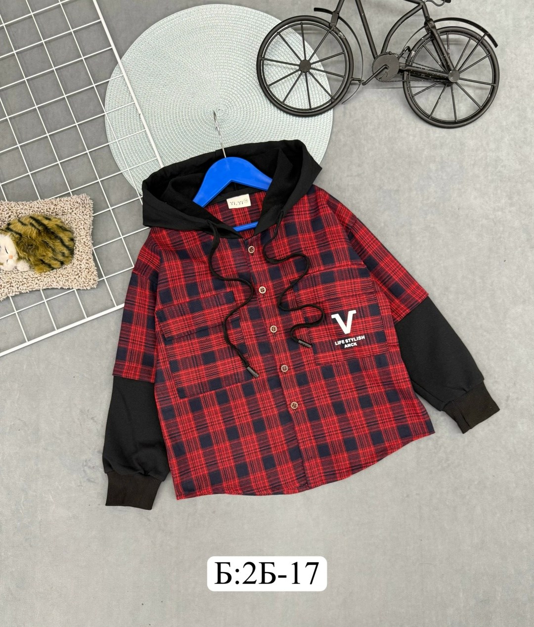 рубашка для мальчика,рубашка с капюшоном для мальчика,рубашка с капюшоном,рубашка клетчатая комбинированная с капюшоном kid's love,детская рубашка