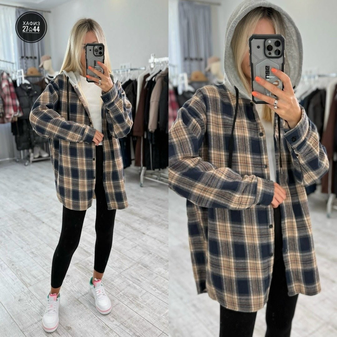 рубашка клетчатая с мехом внутри с капюшоном melidim,рубашка в клетку с капюшоном оверсайз,женская рубашка,рубашка оверсайз теплая в клетку удлиненная amy store,рубашка теплая