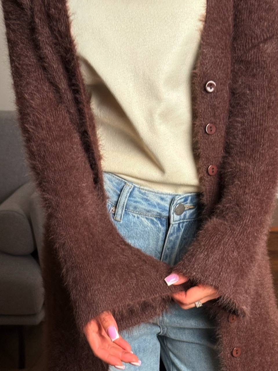 кардиган длинный,кардиган женский длинный,кардиган макси,кардиган стильный,кардиган длинный пушистый оверсайз kinny цвет белый, айвори, молочный