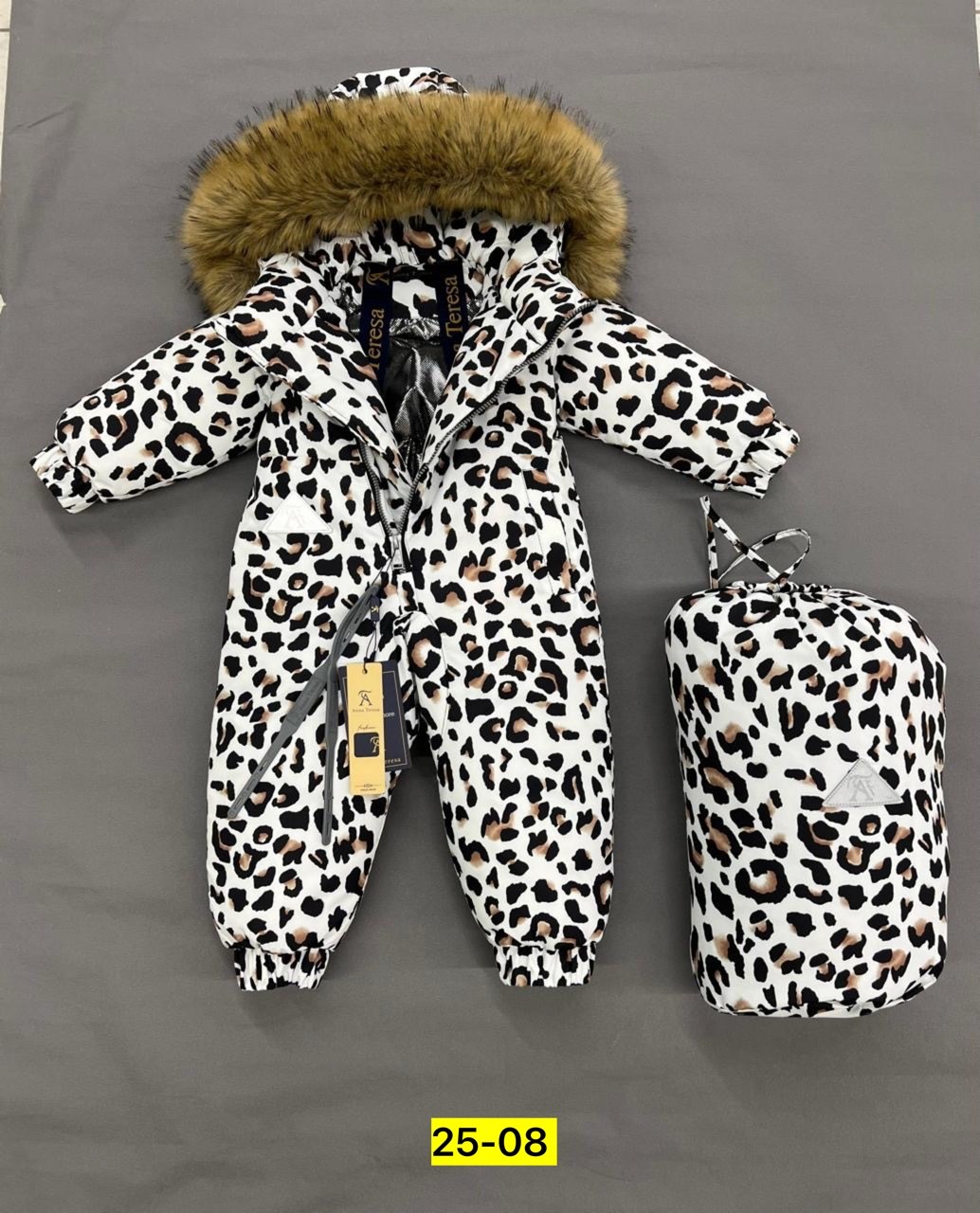 утепленный зимний комбинезон с опушкой at-fashion,комбинезон зима 2025,зимний леопардовый комбинезон для девочки d123,зимний комбинезон для девочек леопард 80 86 92 98,детский зимний комбинезон