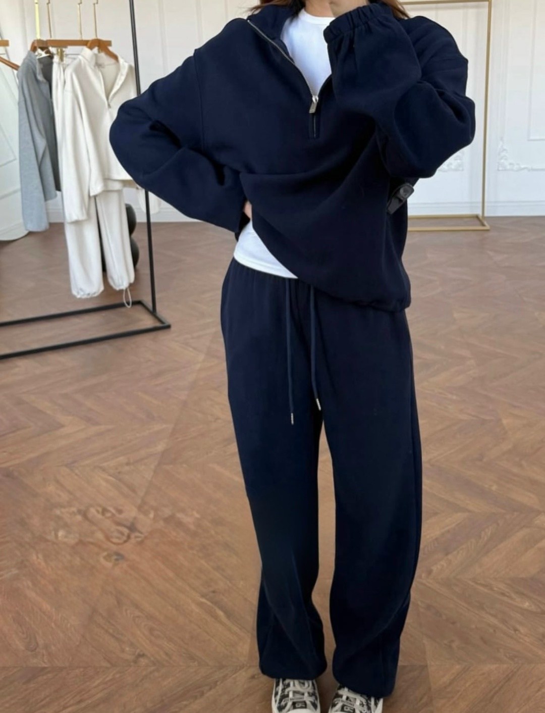 спортивный костюм,спортивный костюм женский,костюм с флисом,флисовый костюм женский,брюки свободные 12 storeez темно-синий