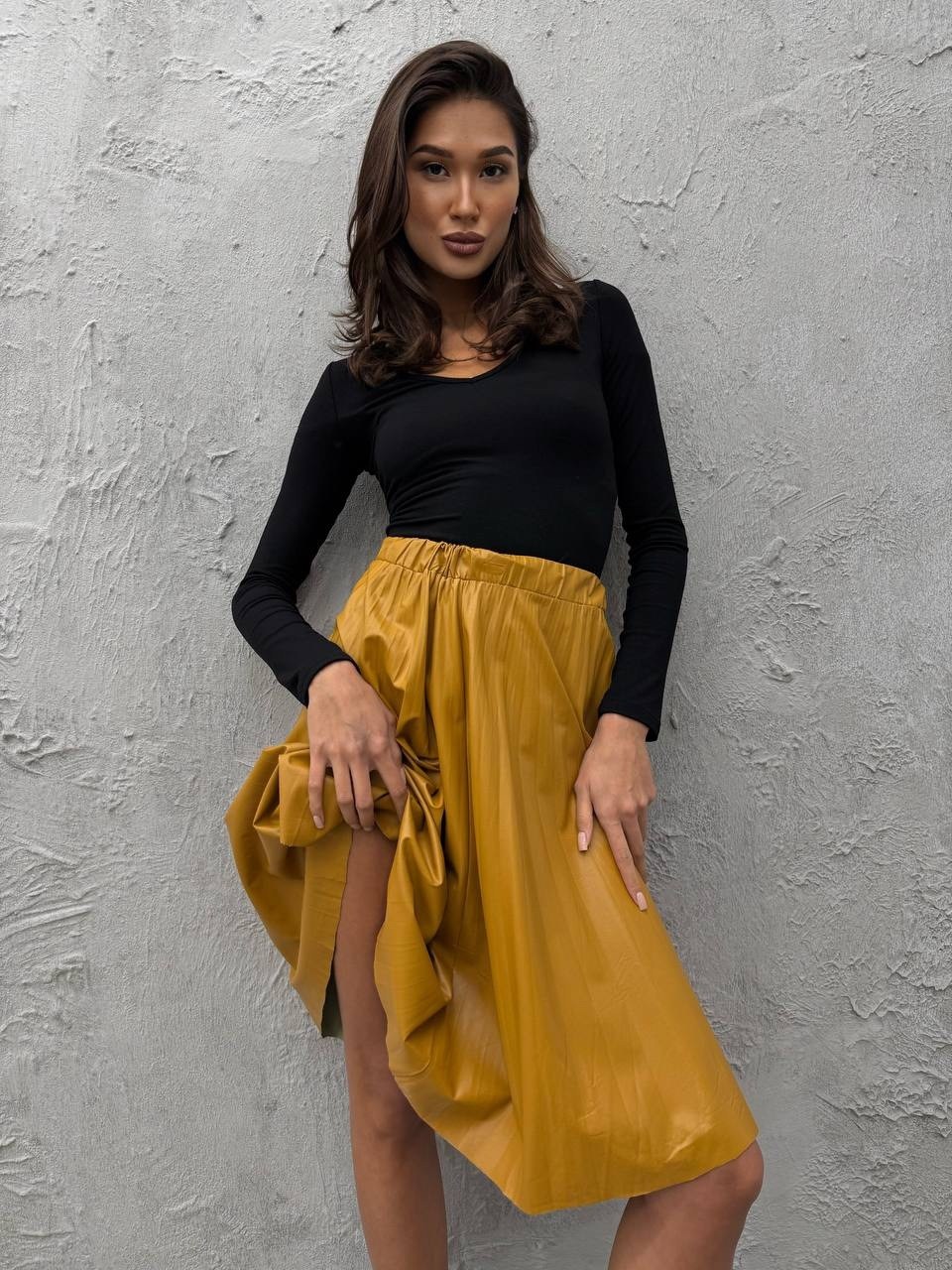 юбка кожаная,юбка кожаная миди,юбка кожаная миди трапеция narcsisse & moloko,коричневая кожаная юбка,юбка из искусственной кожи