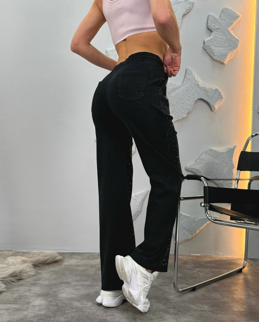 бархатные свободные прямые повседневные брюки со стразами для женщин,брюки со стразами,женские штаны из люрекса,штаны со стразами,брюки широкие палаццо со стразами bun_shop 231950334