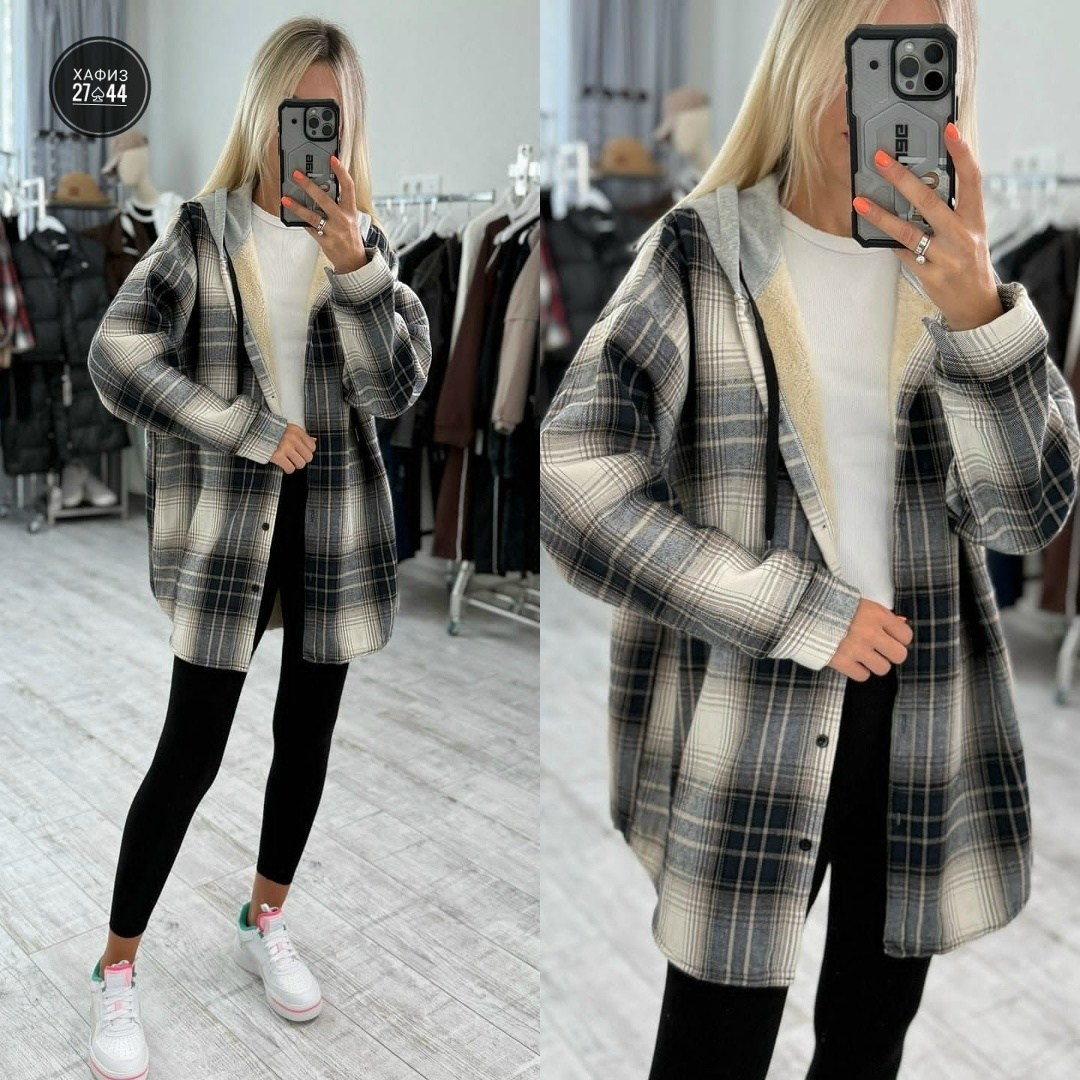 рубашка клетчатая с мехом внутри с капюшоном melidim,рубашка в клетку с капюшоном оверсайз,женская рубашка,рубашка оверсайз теплая в клетку удлиненная amy store,рубашка теплая