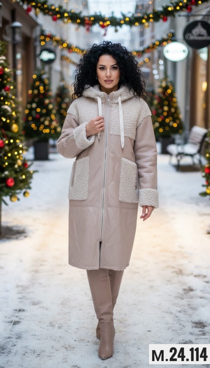 комбинированные дубленки,дубленка женская,двухсторонняя дубленка,искусственная дублёнка,дубленка женская каляев 69766 бежевая 44 ru