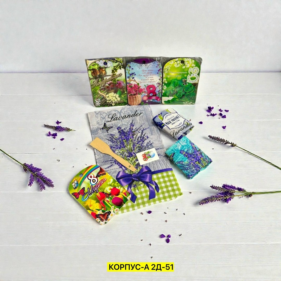 подарочный набор к,цветок лаванда,букет лаванда,набор салфетка,открытки лаванда