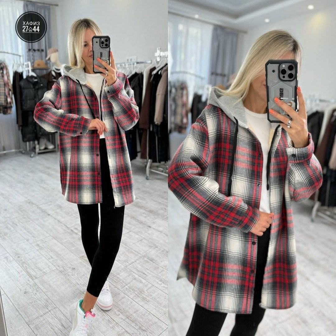 рубашка клетчатая с мехом внутри с капюшоном melidim,рубашка в клетку с капюшоном оверсайз,женская рубашка,рубашка оверсайз теплая в клетку удлиненная amy store,рубашка теплая