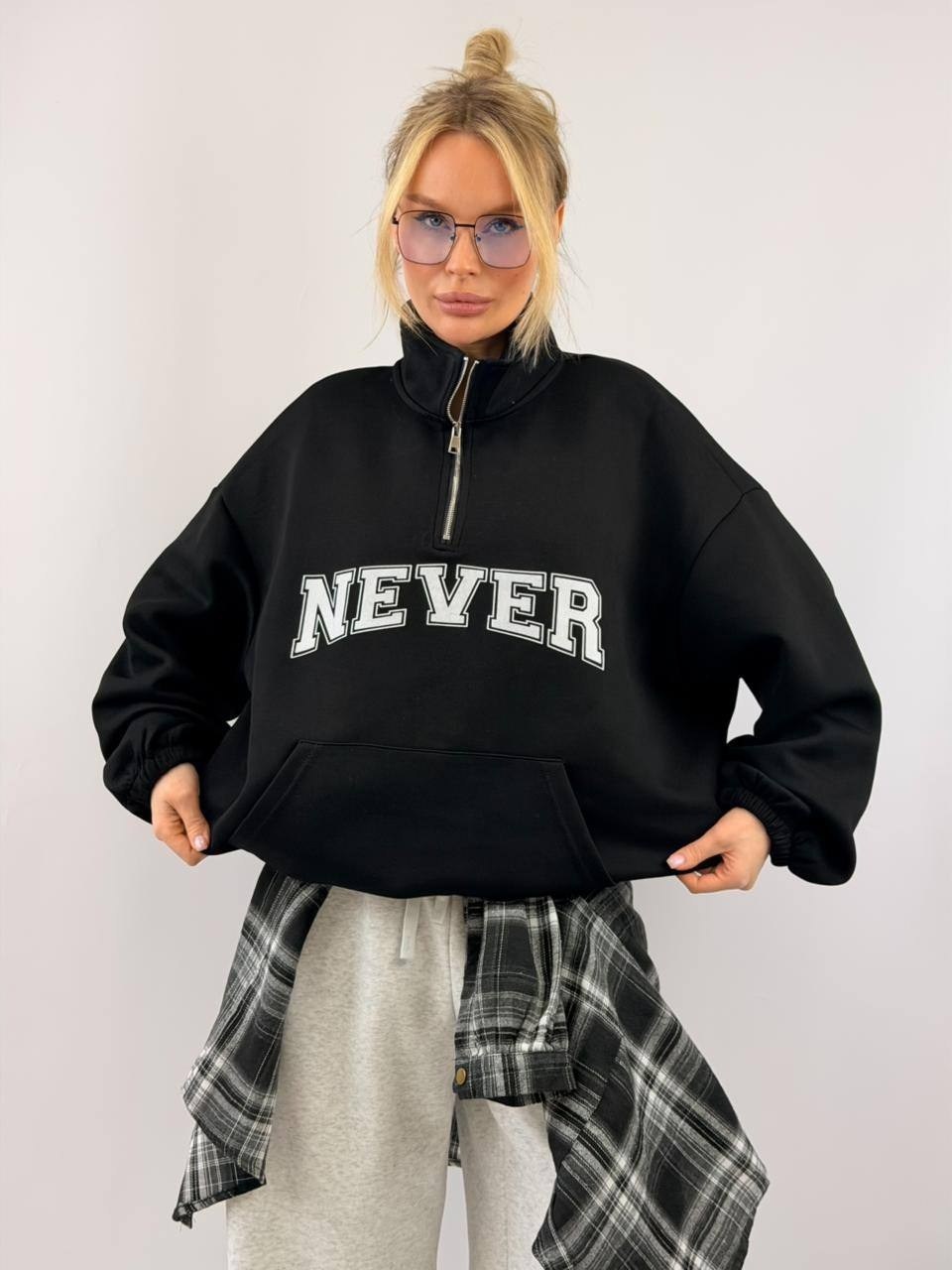 свитшот оверсайз с начесом и молнией воротником надписью y2k,свитшот и толстовка,свитшот женская,женская кофта,толстовка